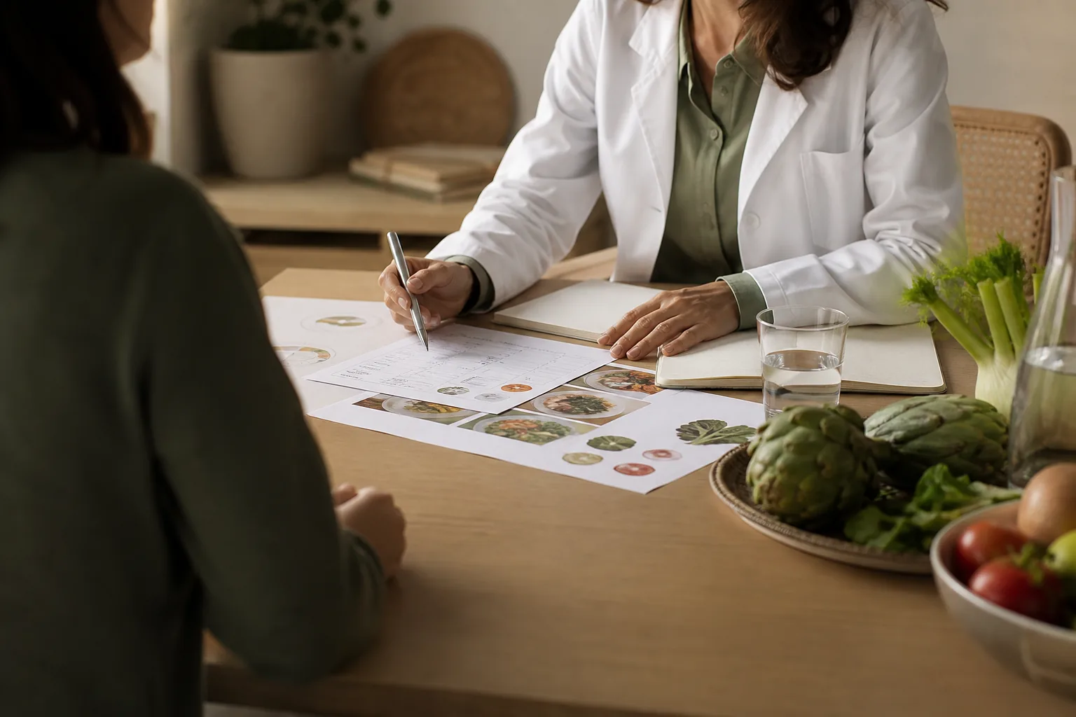 Consulenza nutrizionale con piano alimentare e verdure fresche